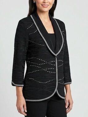MING WANG Open Front Embellished Knit Cardigan Jacket Women’s Size Medium